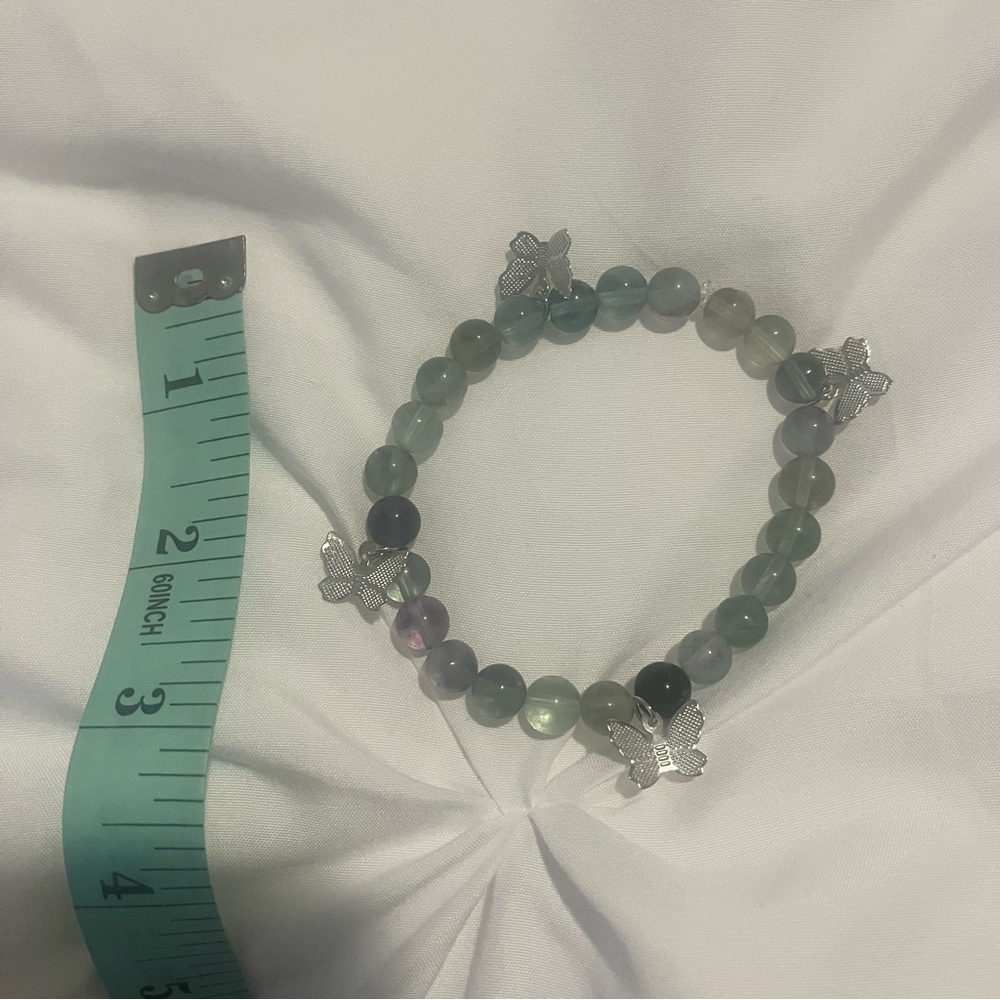Fluorite Genuine Stone Butterfly Charm Bracelets Handmade Green Purple Silver - Picture 5 of 10